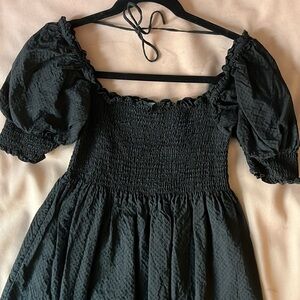 Hill house subtle polka dot black puff sleeve nap mini dress